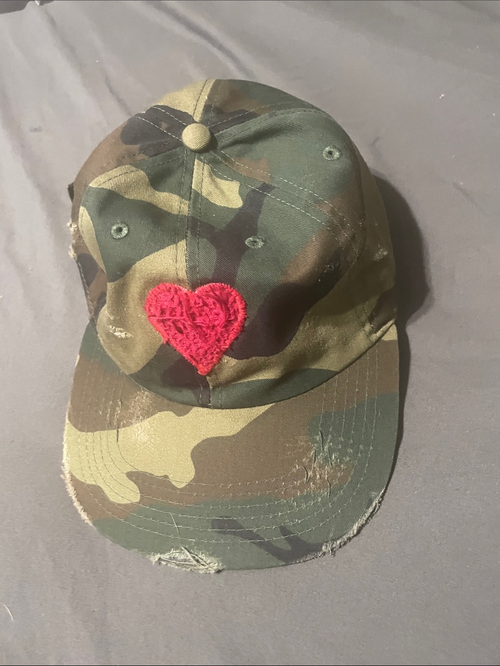 Camouflage Kids Baseball Cap with Red Heart Patch